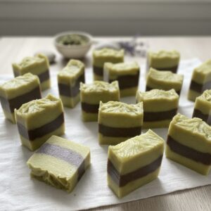 Wild Olive Lavender Soap Stack of cold processed olive lavender soap bars for natural skincare