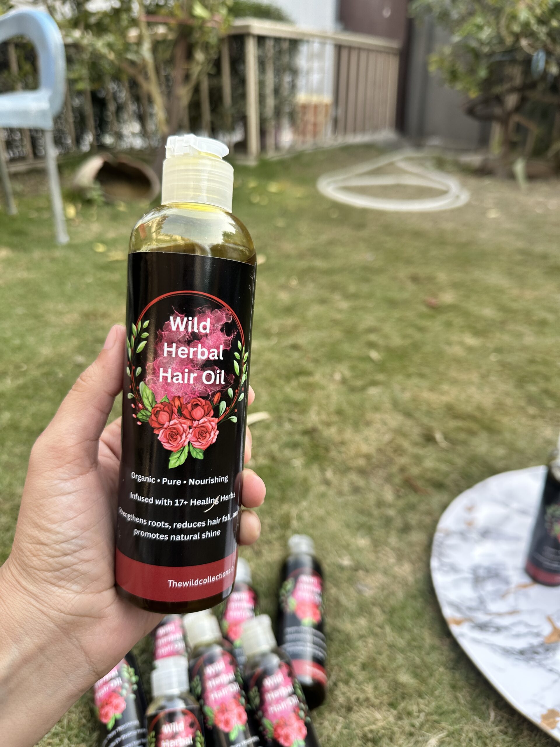 Wild herbal hair oil with 17+ natural herbs, cold extracted, no heat used